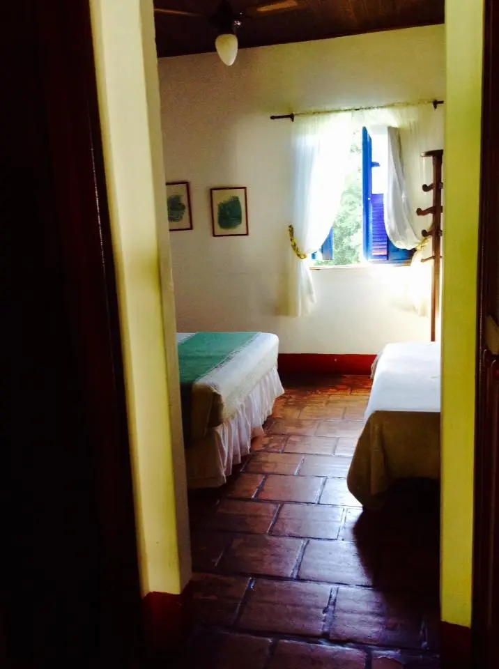 Vista da entrada de um apartamento com janela aberta para o verde